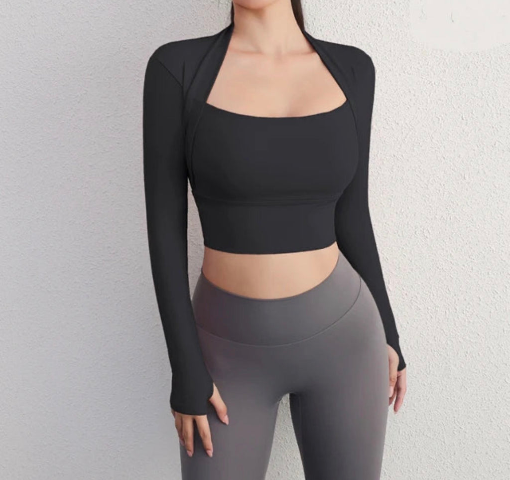 Vêtements de Sport Deux Hauts Femmes avec Coussinet de Poitrine Manches Longues
