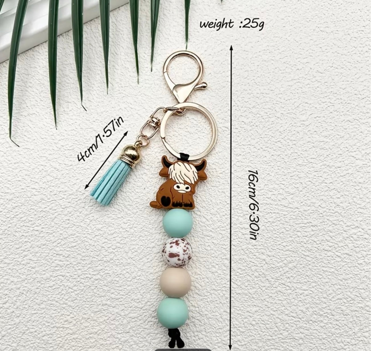 Porte-clés perlé avec vache Highlands