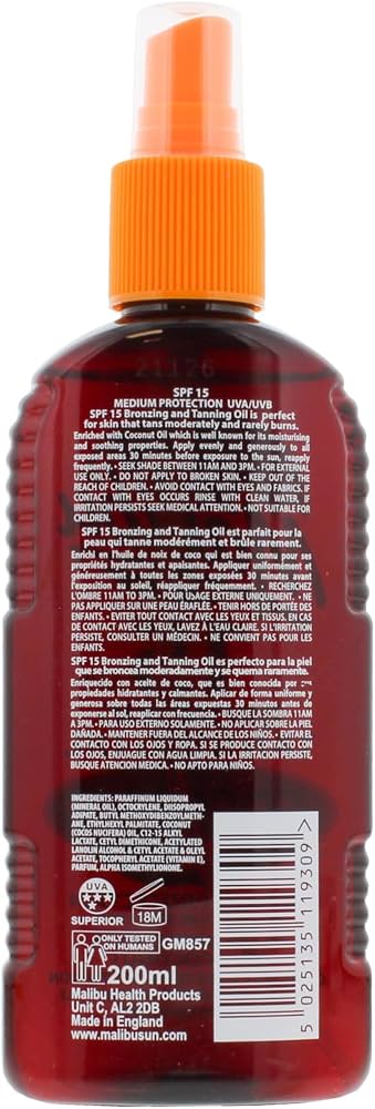 Malibu SPF 15 Bronzing Tanning Oil with Coconut (200 ml)